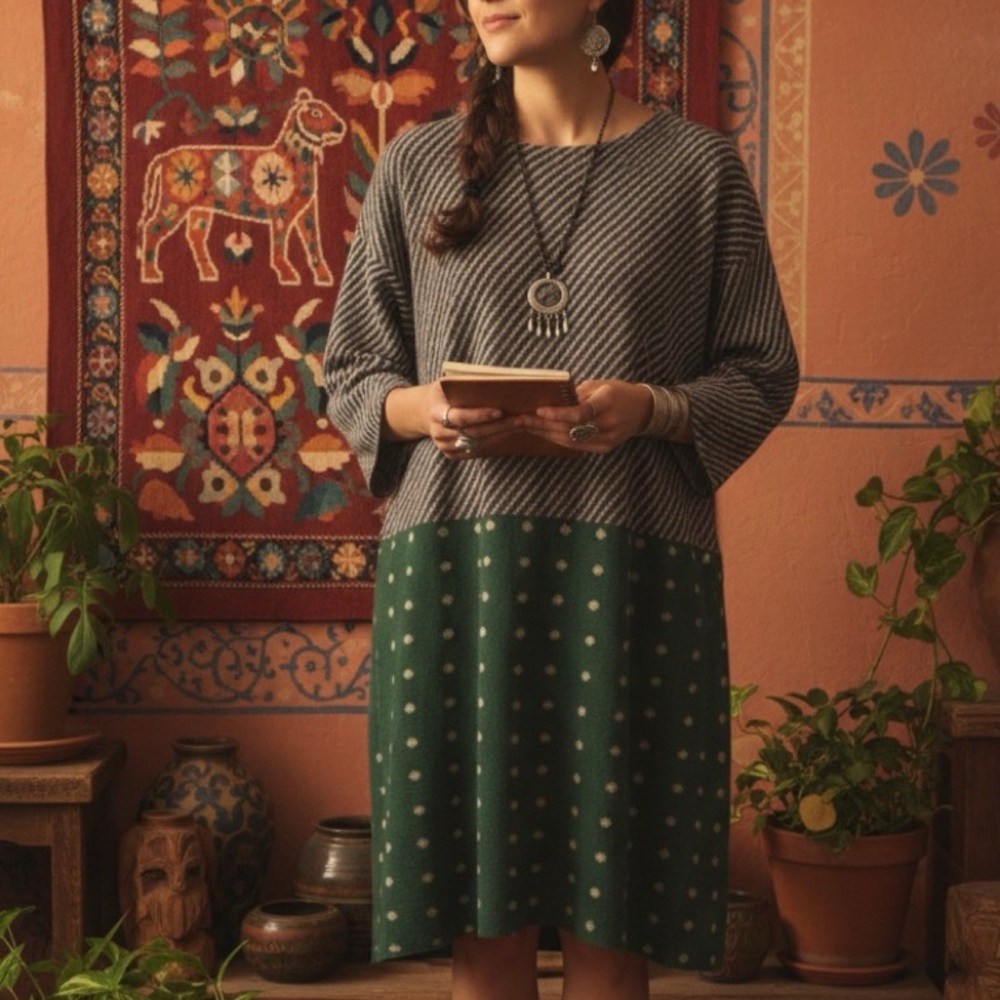 45R 45RPM Studio Wool Shift Dress Womens 0 US XS Gray Green Lagenlook Artsy Boho